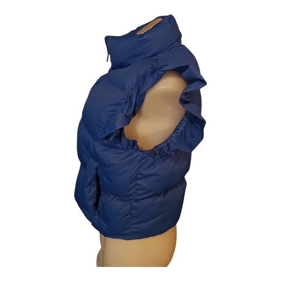 GeeGee Women's Ruffled Sleeves Blue Puffer Vest Zipper Pockets Size Medium - Picture 2 of 11